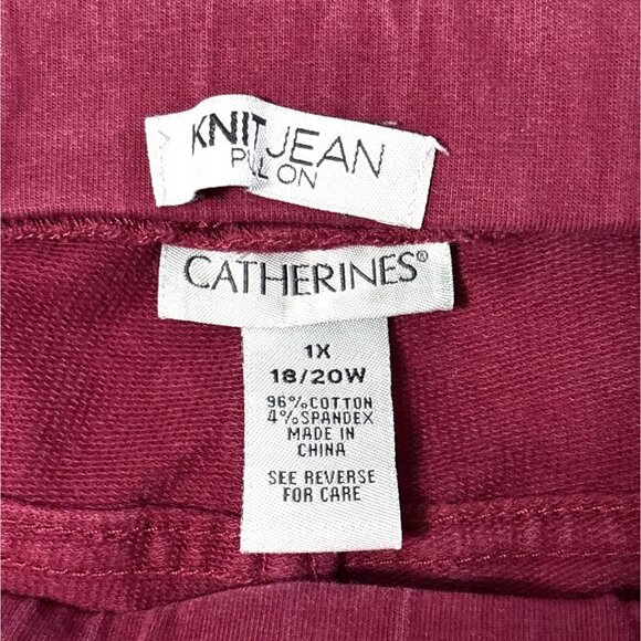 Catherines Womens Knit Jean Pull-On Pants 1X 18/20 Berry Vampire Dark Red Wine - Picture 3 of 6
